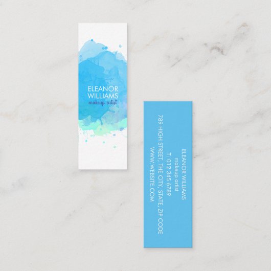 Chique Modern Blauw Waterverf Blot Square Mini Visitekaartje (Voorkant / Achterkant)
