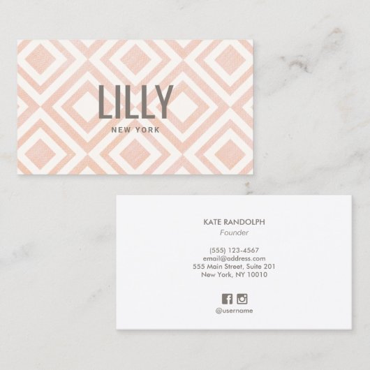 Chique Modern Blush Roze Geometrisch Patroon Busin Visitekaartje (Voorkant / Achterkant)