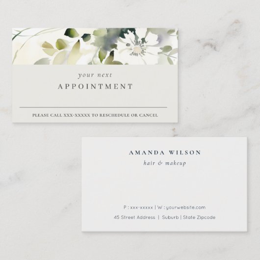 Chique Modern Boho Abstract Groen Bloemen Afspraak Visitekaartje (Voorkant / Achterkant)