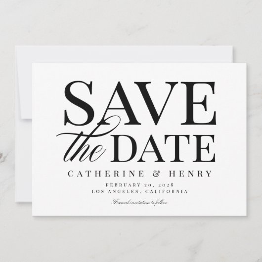Chique Modern Bold Zwart Wit Bruiloft Save the Dat Kaart (Voorkant)