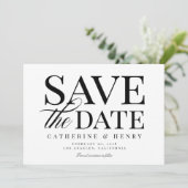Chique Modern Bold Zwart Wit Bruiloft Save the Dat Kaart (Staand voorkant)
