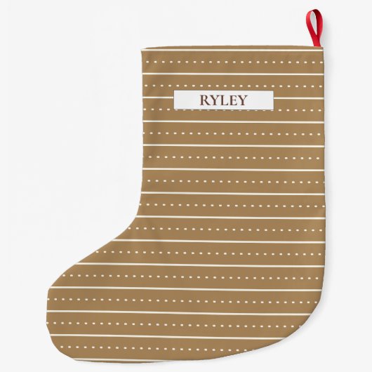 Chique Modern Bruin en Wit Patroon Monogram Grote Kerstsok (Achterkant)