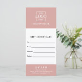 Chique modern cadeaubon met logo (Staand voorkant)
