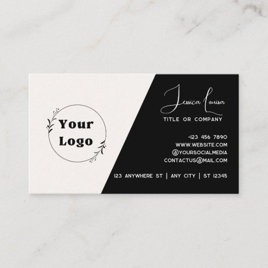 Chique & modern design van zwart en wit visitekaartje (Voorkant)