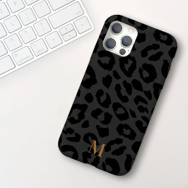 Chique Modern Donkergrijs Zwart Luipaard Print Mon iPhone 15 Case