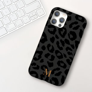 Chique Modern Donkergrijs Zwart Luipaard Print Mon iPhone 15 Case