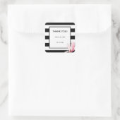 Chique Modern Elegant Zwart & Wit Streep Magnolia Vierkante Sticker (Tas)