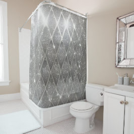Chique Modern Faux Bling Sparkly Silver Douchegordijn