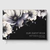 Chique Modern Floral Zwart Wit Bruiloft Gastenboek (Voorkant)