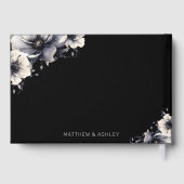 Chique Modern Floral Zwart Wit Bruiloft Gastenboek (Achterkant)