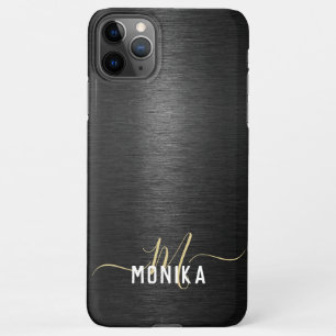 Chique Modern Geborsteld Metallic Zwart Goud Monog iPhone 11Pro Max Hoesje