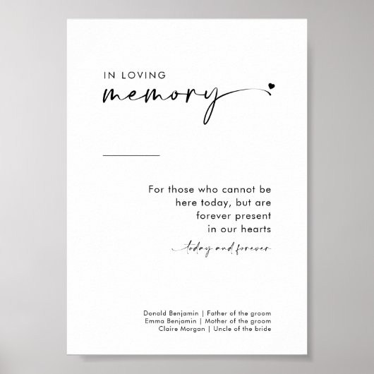 Chique Modern In Loving Memory Trouwbord Poster (Voorkant)