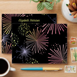 Chique Modern Kleurrijk Vuurwerk Zwart Verjaardag Envelop