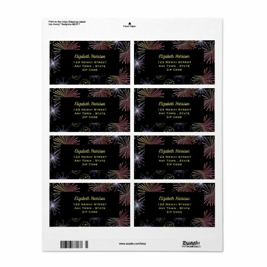 Chique Modern Kleurrijk Vuurwerk Zwart Verjaardag Etiket (Full Sheet)