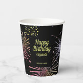 Chique Modern Kleurrijk Vuurwerk Zwart Verjaardag Papieren Bekers (Achterkant)