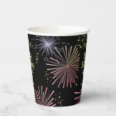 Chique Modern Kleurrijk Vuurwerk Zwart Verjaardag Papieren Bekers (Links)