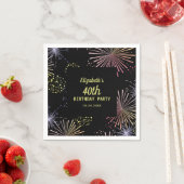 Chique Modern Kleurrijk Vuurwerk Zwart Verjaardag Servet (Insitu)