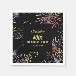 Chique Modern Kleurrijk Vuurwerk Zwart Verjaardag Servet