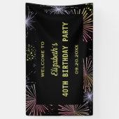 Chique Modern Kleurrijk Vuurwerk Zwart Verjaardag Spandoek (Verticaal)