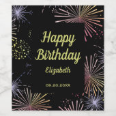 Chique Modern Kleurrijk Vuurwerk Zwart Verjaardag Wijn Etiket (Enkel label)