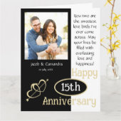 Chique Modern Koppel Foto Zwart Wit Jubileum Kaart (Gele Bloem)