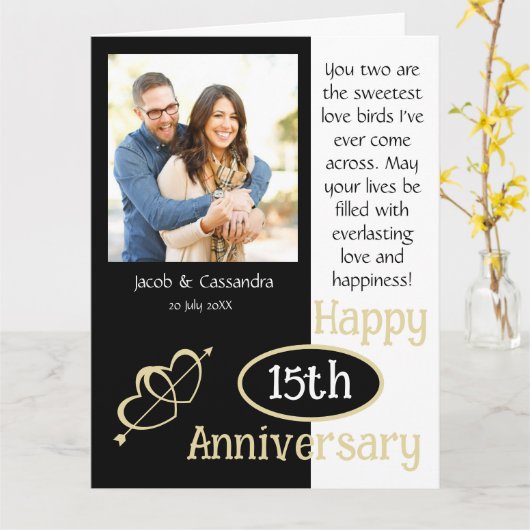 Chique Modern Koppel Foto Zwart Wit Jubileum Kaart (Gele Bloem)