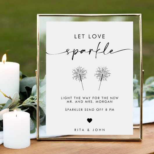 Chique Modern Laat Liefde Sparkle Teken Trouwbord Poster
