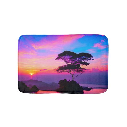 Chique Modern Levendig Roze Blauw Geel Goud Zonson Badmat (Voorkant)