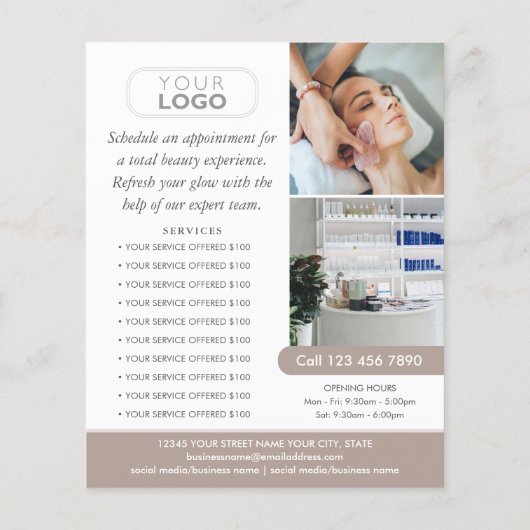 Chique Modern Make-up Schoonheidssalon Taupe Bedri Flyer (Achterkant)