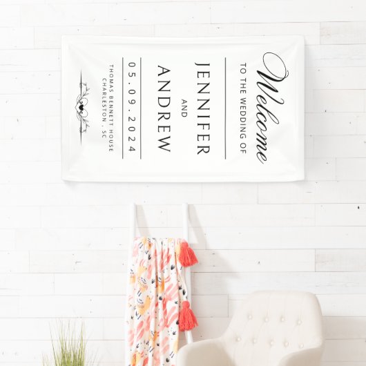 Chique, modern, minimale zwart-wit bruiloft spandoek (Insitu)