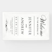 Chique, modern, minimale zwart-wit bruiloft spandoek (Horizontaal)