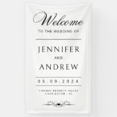 Chique, modern, minimale zwart-wit bruiloft spandoek (Verticaal)