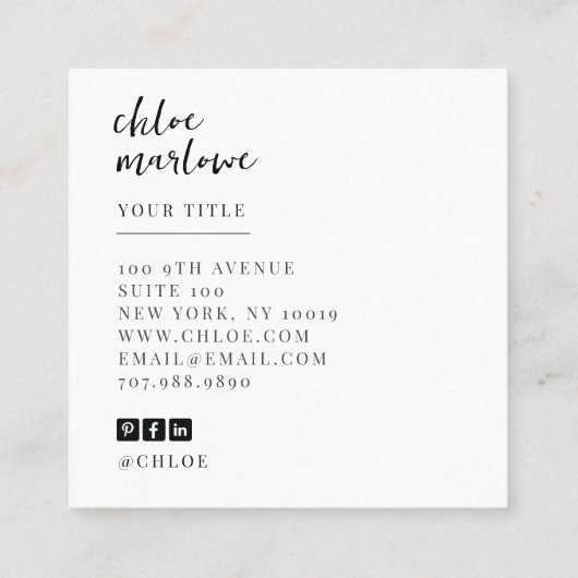 Chique modern minimalistisch monogram vierkante visitekaartje (Achterkant)