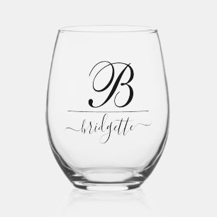 Chique Modern Minimalistisch Script Monogram Wijnglas Zonder Voet