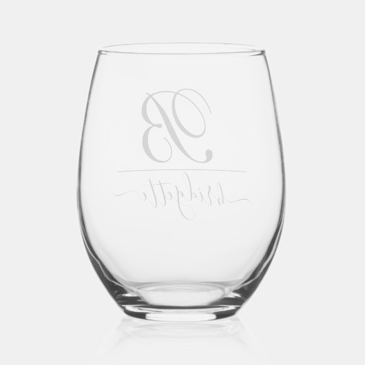 Chique Modern Minimalistisch Script Monogram Wijnglas Zonder Voet (Achterkant)
