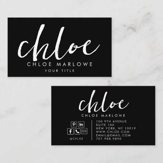 Chique modern minimalistisch zwart visitekaartje (Voorkant / Achterkant)