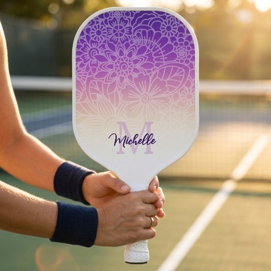 Chique Modern Monogram Floral Pickleball Paddle