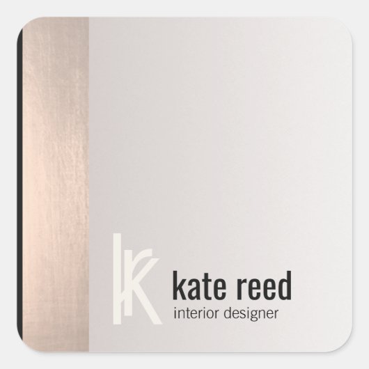 Chique Modern Monogram Roos Gouden Streep Taupe Gr Vierkante Sticker (Voorkant)
