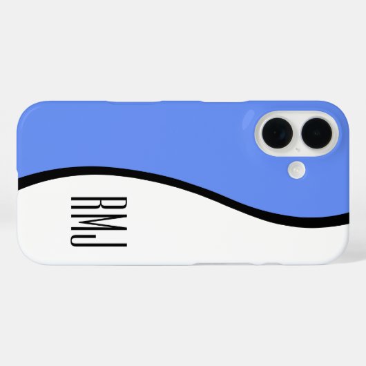 Chique Modern Monogramned Wave Blauw Zwart-wit Case-Mate iPhone Case (Achterkant (horizontaal))