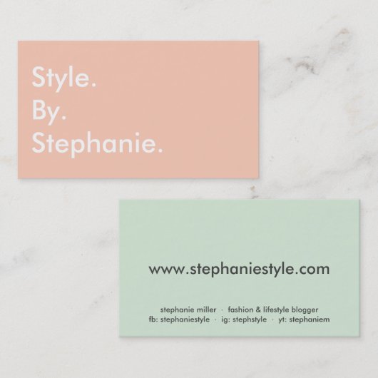 Chique modern pastel koraal mint tint mode blogger visitekaartje (Voorkant / Achterkant)