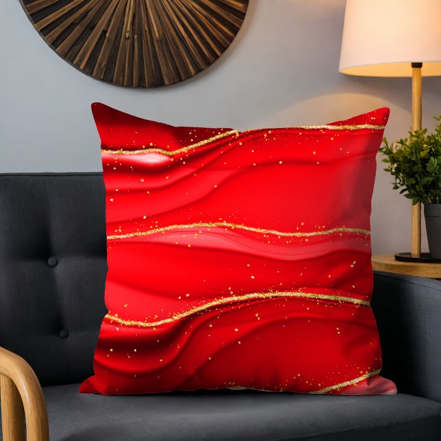 Chique Modern Rood Abstract Wave Gold Glitter Spar Kussen (Creator heeft geüpload)