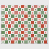 Chique Modern Rood Groen Checkerboard Kerstboom Cadeaupapier (Vlak)