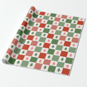 Chique Modern Rood Groen Checkerboard Kerstboom Cadeaupapier (Uitgerold)