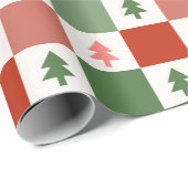 Chique Modern Rood Groen Checkerboard Kerstboom Cadeaupapier (Rol Hoek)