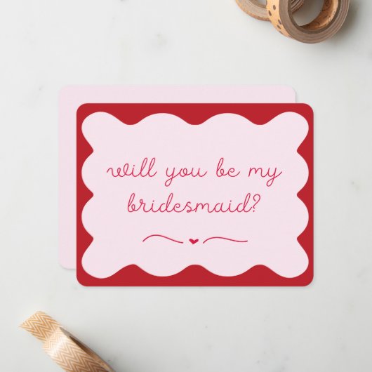 Chique Modern Rood & Roze Trendy Bruidsmeisje Voor Notitiekaartje (Voorkant / Achterkant in situ)
