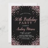 Chique Modern Roos Gouden Glitter Zwart 50ste Verj Kaart (Voorkant)