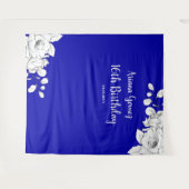 Chique Modern Royal Blauw Wit Bloemen Achtergrond Wandkleed (Voorkant (horizontaal))