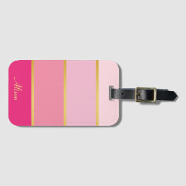 Chique Modern roze Strepen goud Naam Bagagelabel