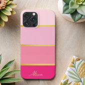 Chique Modern roze Strepen goud Naam Case-Mate iPhone Case