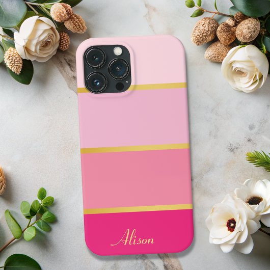 Chique Modern roze Strepen goud Naam Case-Mate iPhone Case